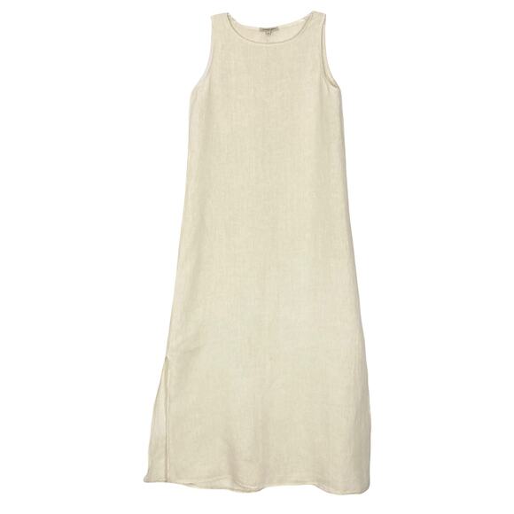 NWOT FRANCESCA BETTINI Dress S ITALY Linen Cream A-Line Slit-Sides Maxi Midi